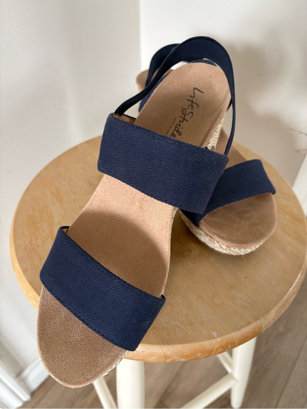Life Stride Navy Dual-Strap Wedge Sandals